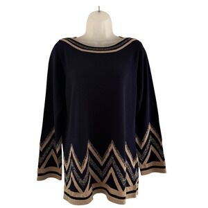 Colette Mordo‎ for Sadiwara Vintage Metallic Sweater Womens Large Navy Gold 90s